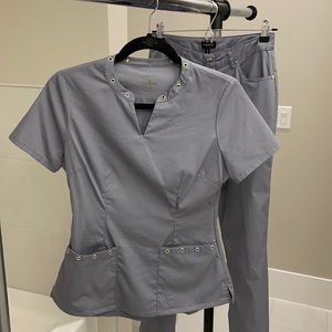 2 Piece Gray Scrubs with gold detailing